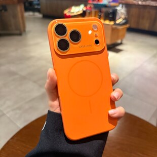 秒变大视窗适用苹果17promax手机壳液态硅胶iphone16新款橙色Air细圈磁吸15pro情侣13全包镜头12超火14保护套
