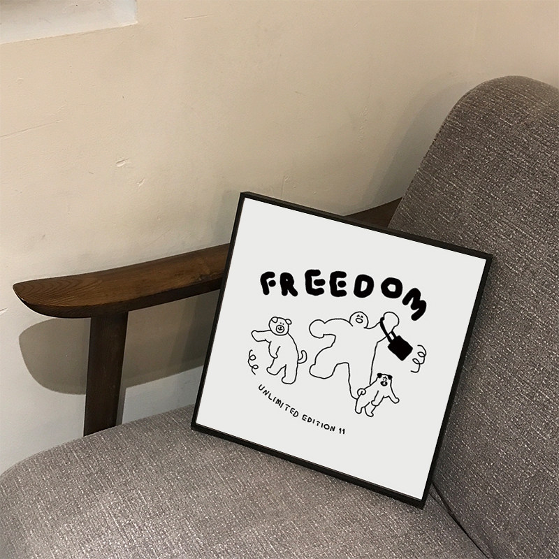 一起跳舞!韩国ins风简约黑白卡通装饰画儿童房卧室挂画客厅摆画