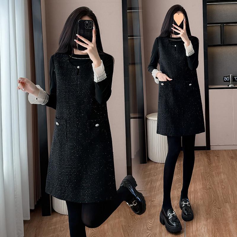 法式优雅气质小香风背心连衣裙套装女2025秋冬新款花边内搭两件套