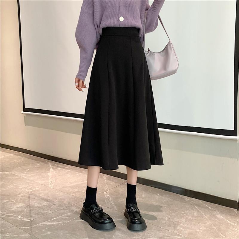 咖色半身裙女2025春秋中长款高腰小个子秋冬新款a字百褶加厚伞裙