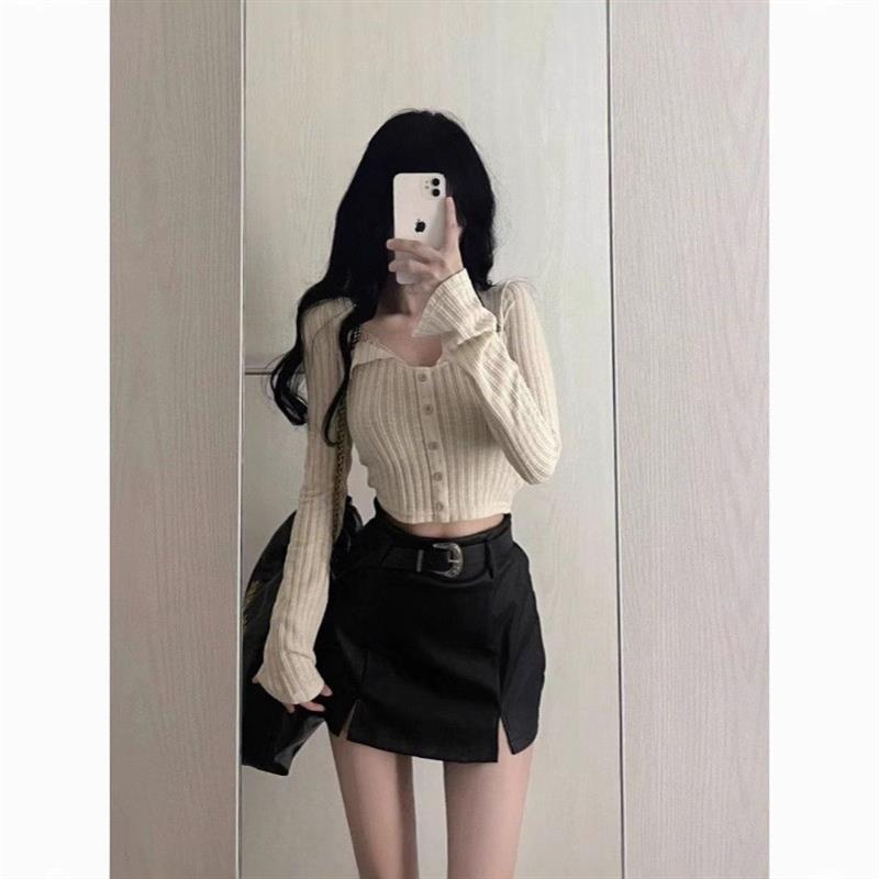 新款设计感小众不规则修身长袖春季2025女装紧身短上衣韩版打底衫