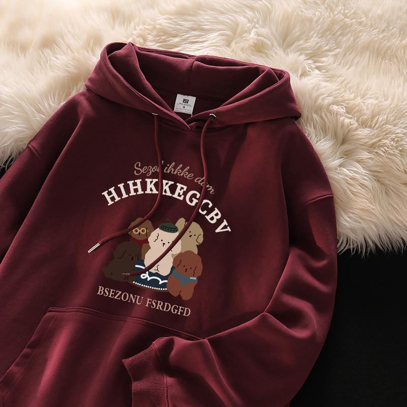 1260#250g 韩版ins加绒字母连帽衫宽松连帽卫衣长袖套头上衣外套