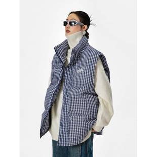 ICH MODE 美式覆古格子棉马甲女款2025新款秋冬季棉服夹棉厚外套