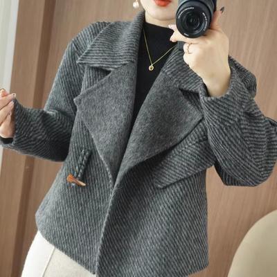 高端双面羊绒大衣女外套风衣纯羊毛扣子高档毛呢短款小个子