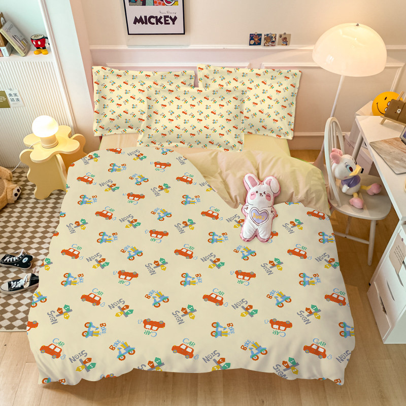 儿童卡通小汽车纯棉被套四件套男孩卧室床品亲肤全棉被单三件套