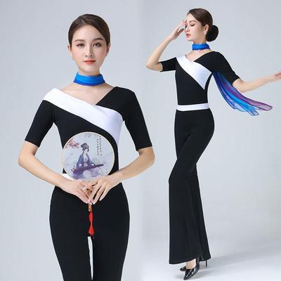 形体训练服装女高端气质黑色型体套装现代芭蕾舞蹈导师练功服长袖
