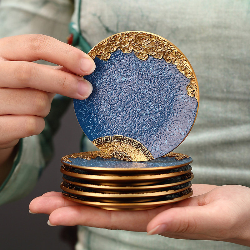 纯黄铜茶杯垫茶垫杯垫茶具配件日式复古禅意家用防滑功夫隔热茶托