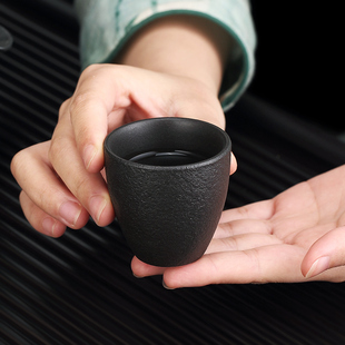 原矿火山石茶杯陶瓷主人杯单个粗陶品茗杯喝茶杯茶盏功夫茶具 日式