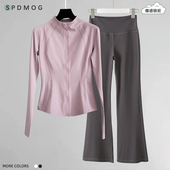 spdmog跑步运动女套装 时尚 秋冬舞蹈瑜伽服户外打羽毛球健身晨跑服