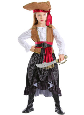 万圣节儿童维京海盗cosplay服装Pirate女童海盗船长扮演服连衣裙