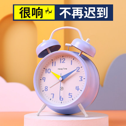 桌面小闹钟儿童女孩用学生专用起床神器强力叫醒网红紫色静音防摔