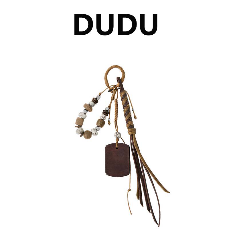 适用裘裘DUDU游心真皮包挂无事牌包包挂件小众背包挂饰天然木珠子