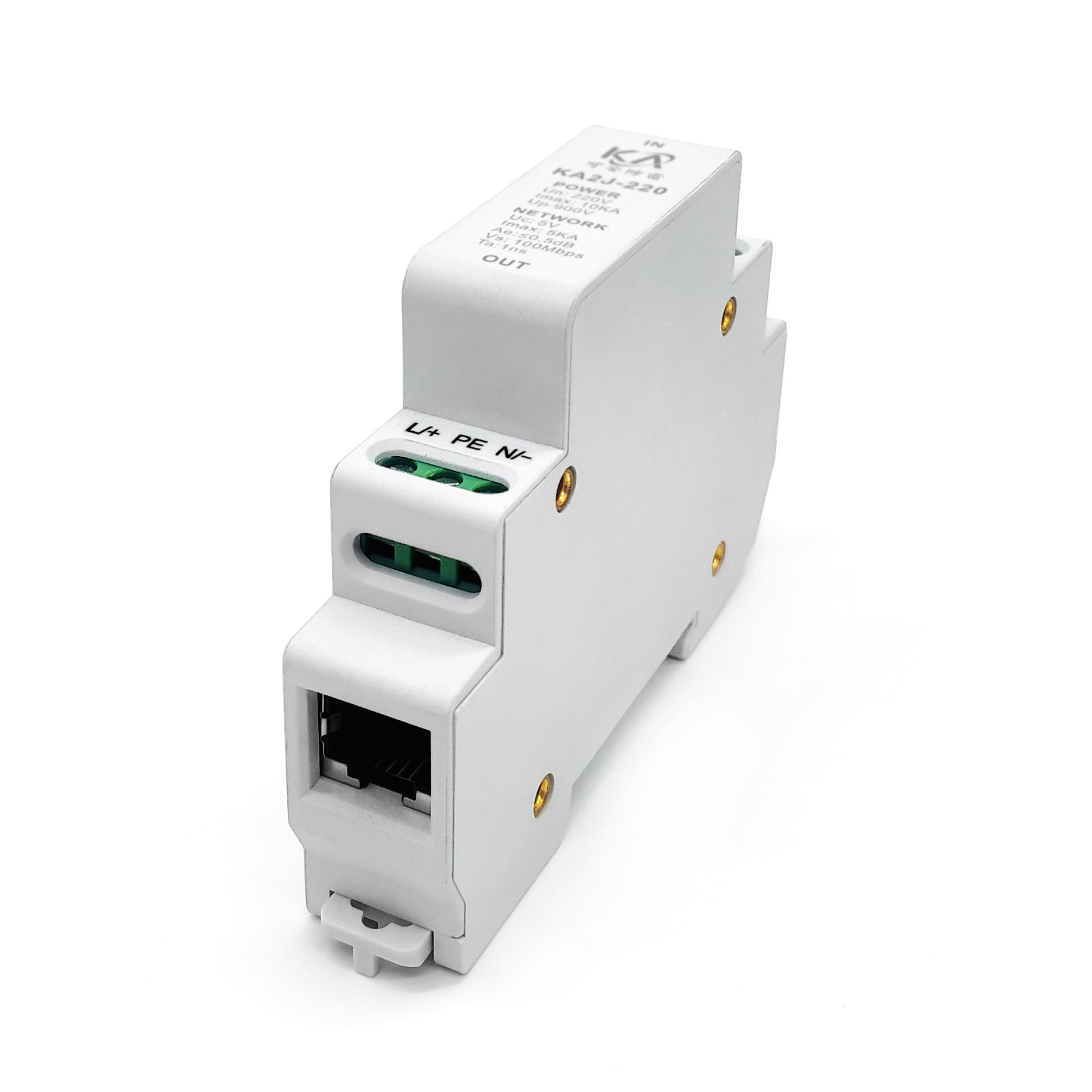 ka2j-220导轨式电源网络二合一防雷器18宽百兆rj45监控摄像机避雷