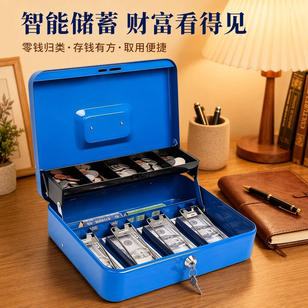 密码存钱罐储蓄罐钥匙票据箱收银钱箱盒大收纳盒收款箱纸硬币分类