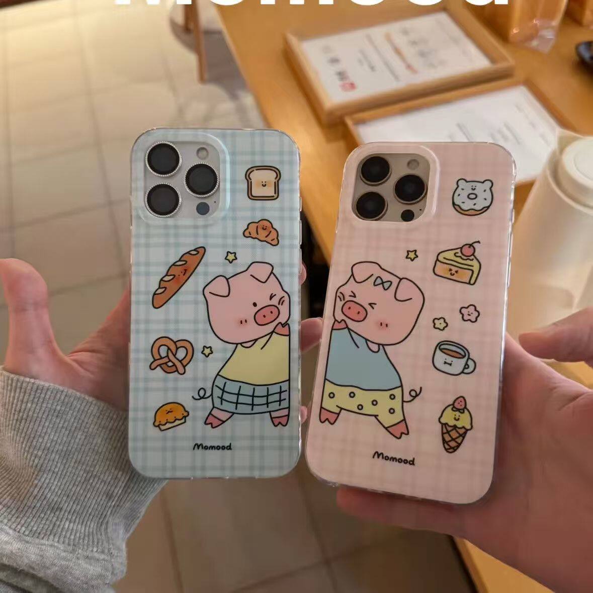 可爱甜品猪猪iPhone17ProMax大孔透明手机壳13/14plus不撞款16/15Pro日韩7/8情侣款11/12mini苹果xs/xr保护套