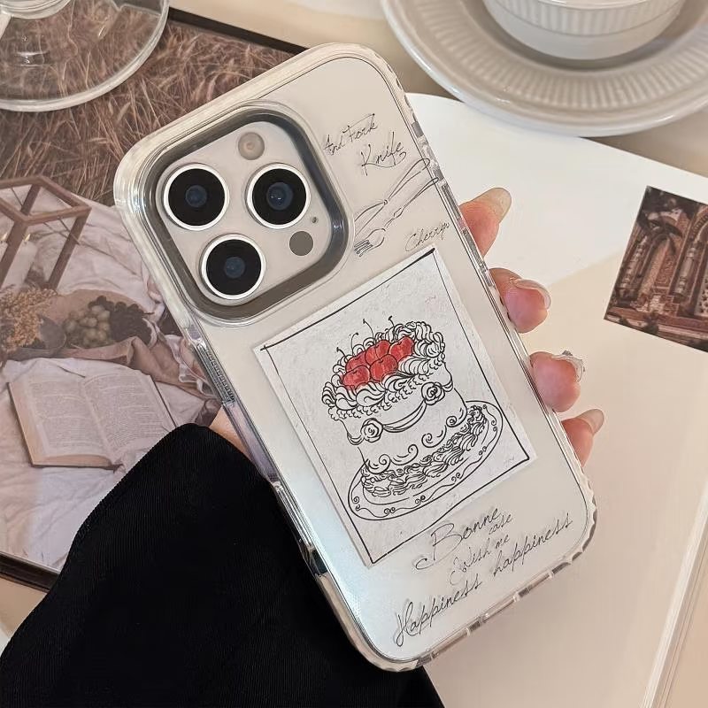 手绘标签蛋糕iPhone17ProMax手机壳13/14plus圈圈壳16/15Pro网红爆款7/8高颜值11/12情侣款x/xs/xr防摔保护套