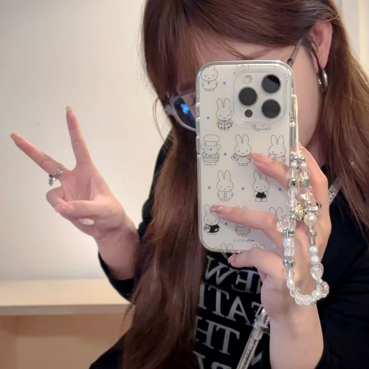 线条星星米菲兔iPhone16ProMax双层IMD手机壳13/14plus华为15Pro小米红米7/8p小清新11防摔12p荣耀x/xs保护套