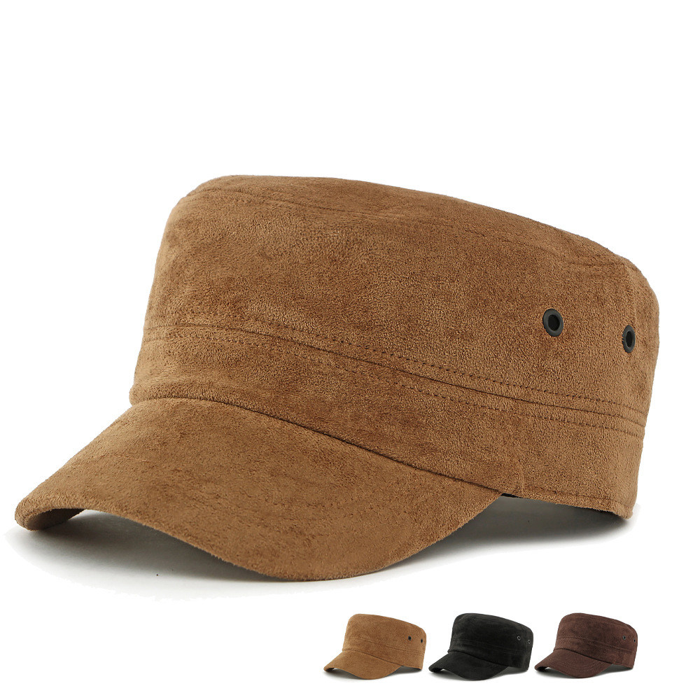 纯色平顶帽男女春秋新款麂皮绒鸭舌帽户外运动帽中老年帽子老人帽
