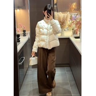 2025冬季新款新中式立领刺绣棉服气质名媛阔腿裤加厚保暖时尚套装