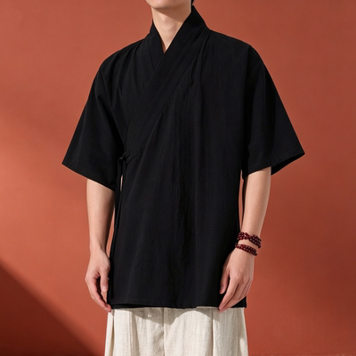 夏季明制汉服男改良交领右衽半臂短衫传统大码斜襟道袍短袖上衣服