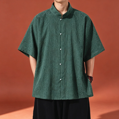 明制汉服男改良日常可穿半臂对襟短衫立领短袖上衣大码半袖衬衫夏