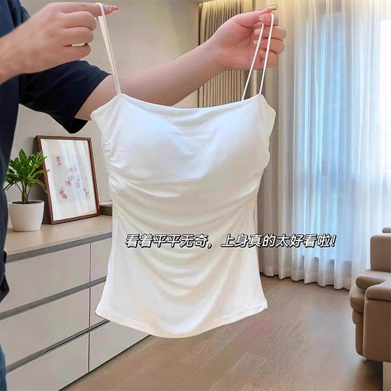 大码女装胖mm纯欲白色吊带背心女夏季内搭外穿带胸垫美背显瘦上衣