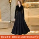 女士长袖 2025秋冬季 新款 V领长裙收腰显瘦复古气质长裙打底裙子