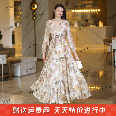 新款春夏秋V领长袖连衣裙