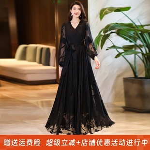 2025年新款 春秋冬大摆连衣裙收腰显瘦旅游度假长裙雪纺裙沙滩裙子