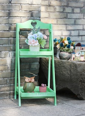 美式田园多层折叠实木花架几阶梯B落地式置物架子阳台花盆花台摆