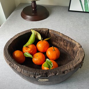 侘寂风香a樟实木整木质托盘茶几置物钥匙收纳盒斗升干果瓜子木头