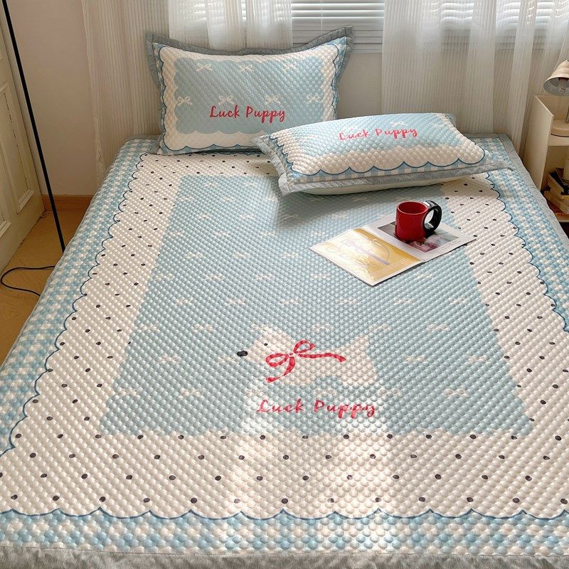 夏季卡通印花按摩凉感豆豆凉席三件套裸J睡亲肤宿舍空调软席冰丝