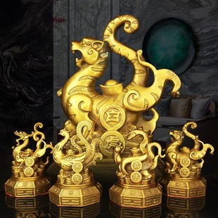 純黃銅四大神獸家居u擺件四方神青龍白虎朱雀玄武蛇