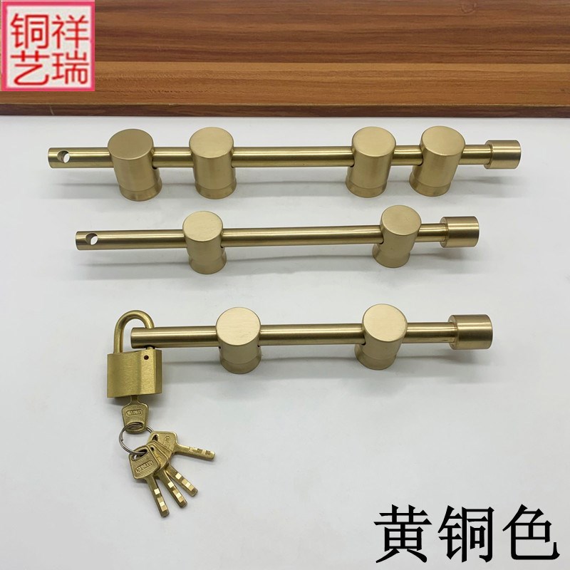 中式仿古大门纯铜门栓插销老y式黄铜实心大门锁复古实木门全铜插