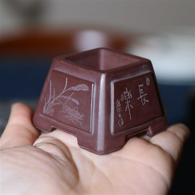 紫砂花盆微型盆手工盆景盆掌上盆D栽方斗盆特小迷你正方形张可磊