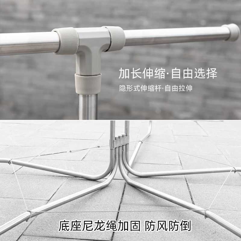 家用不锈钢户外落l地晾衣架折叠晒被架庭院天台楼顶伸缩晾衣杆