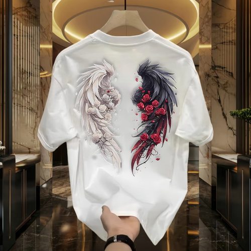 奥特莱斯丨潮牌短袖纯棉T恤男士夏季2024百搭修身印花ins圆领上衣