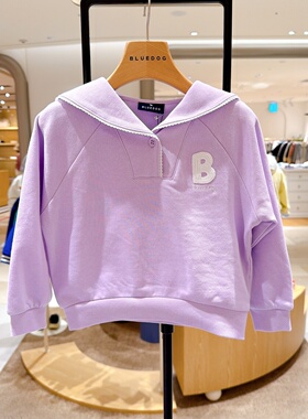 BLUEDOG大蓝狗韩国童装代购26春季女童海军领紫色T恤休闲V领卫衣