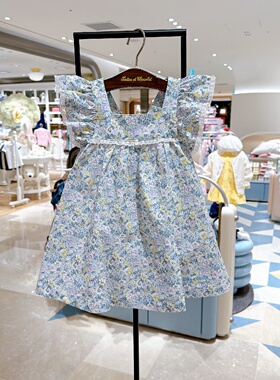 chocolat巧克力韩国童装代购26夏女童纯棉碎花飞袖连衣裙+安全裤