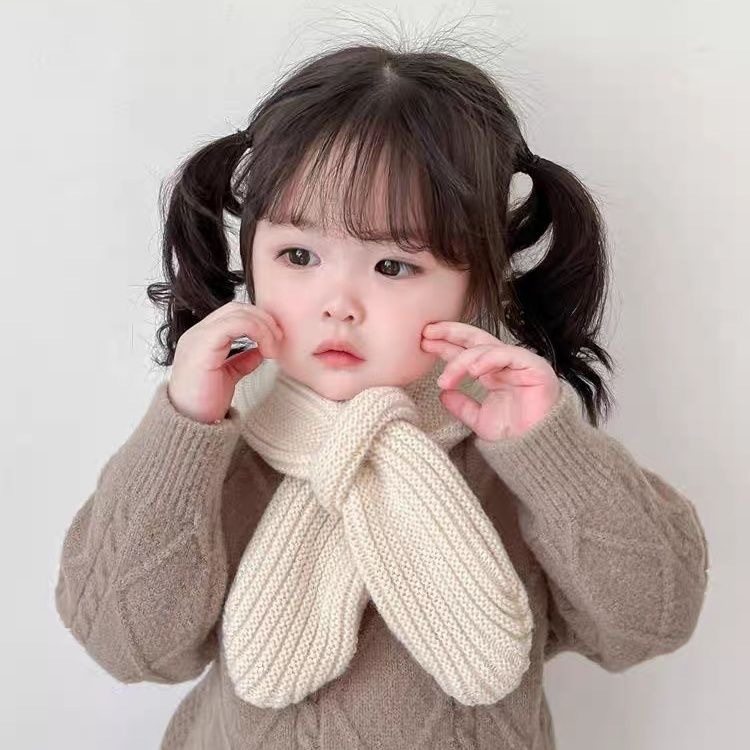 韩系宝宝围脖婴儿童秋冬季保暖围巾6-12个月1-2岁针织毛线交叉巾
