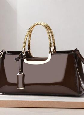 简约时尚漆皮亮面红色女包新娘结婚斜挎包手提包女士新款晚宴包