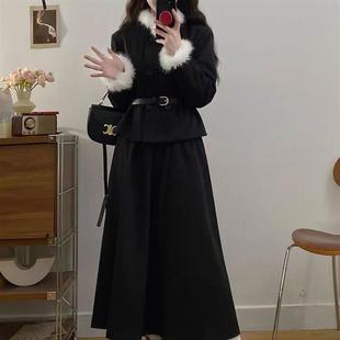 外套半身长裙女 加长款 高个子小香风黑色穿搭两件套2025年冬季 新款