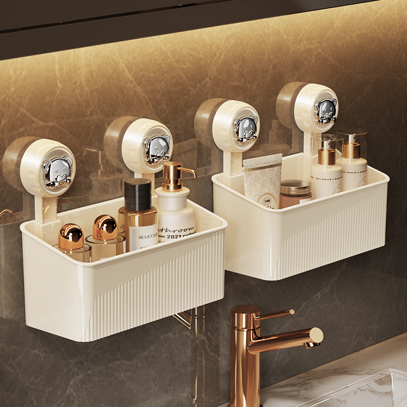 白色吸盘置物架免打孔收纳盒洗漱台化妆品收纳架子壁挂式浴室挂架