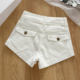 拉夏贝尔白色设计感双扣高腰牛仔短裤 包臀三分热裤 女2025新款 夏季