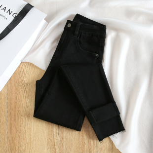 子 高腰显瘦弹力紧身铅笔裤 拉夏贝尔黑色小脚牛仔裤 女2026春秋新款