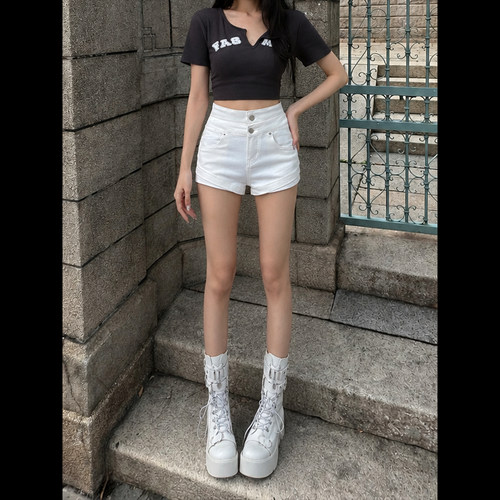 拉夏贝尔白色牛仔短裤女夏季2026