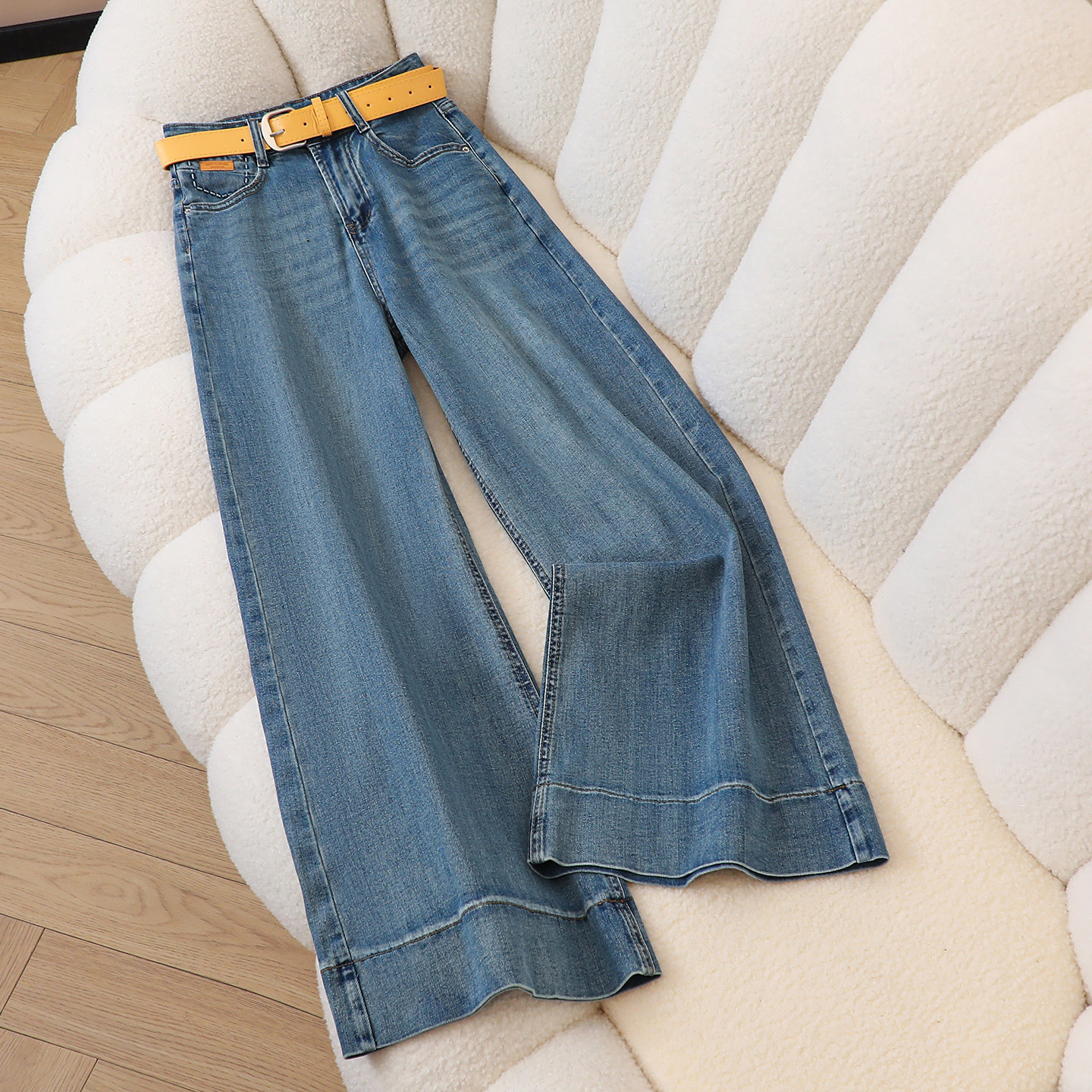 拉夏贝尔蓝色阔腿牛仔裤女春季2026新款小个子高腰显瘦直筒阔腿裤,女装/女士精品,牛仔裤,淘宝优惠券,粉丝福利购,淘宝优惠卷