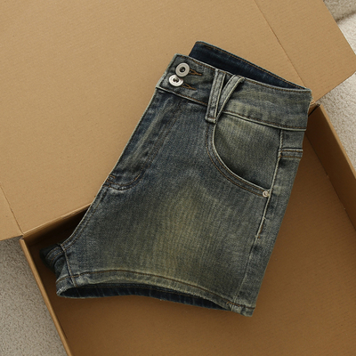 复古蓝辣妹牛仔裤短裤小个子热裤