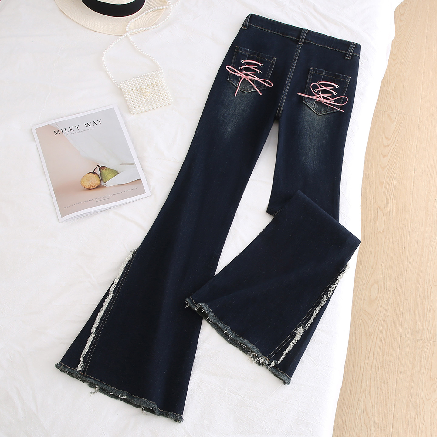 拉夏贝尔美式蓝色微喇牛仔裤女2025新款高腰显瘦毛边设计感喇叭裤,女装/女士精品,牛仔裤,淘宝优惠券,粉丝福利购,淘宝优惠卷