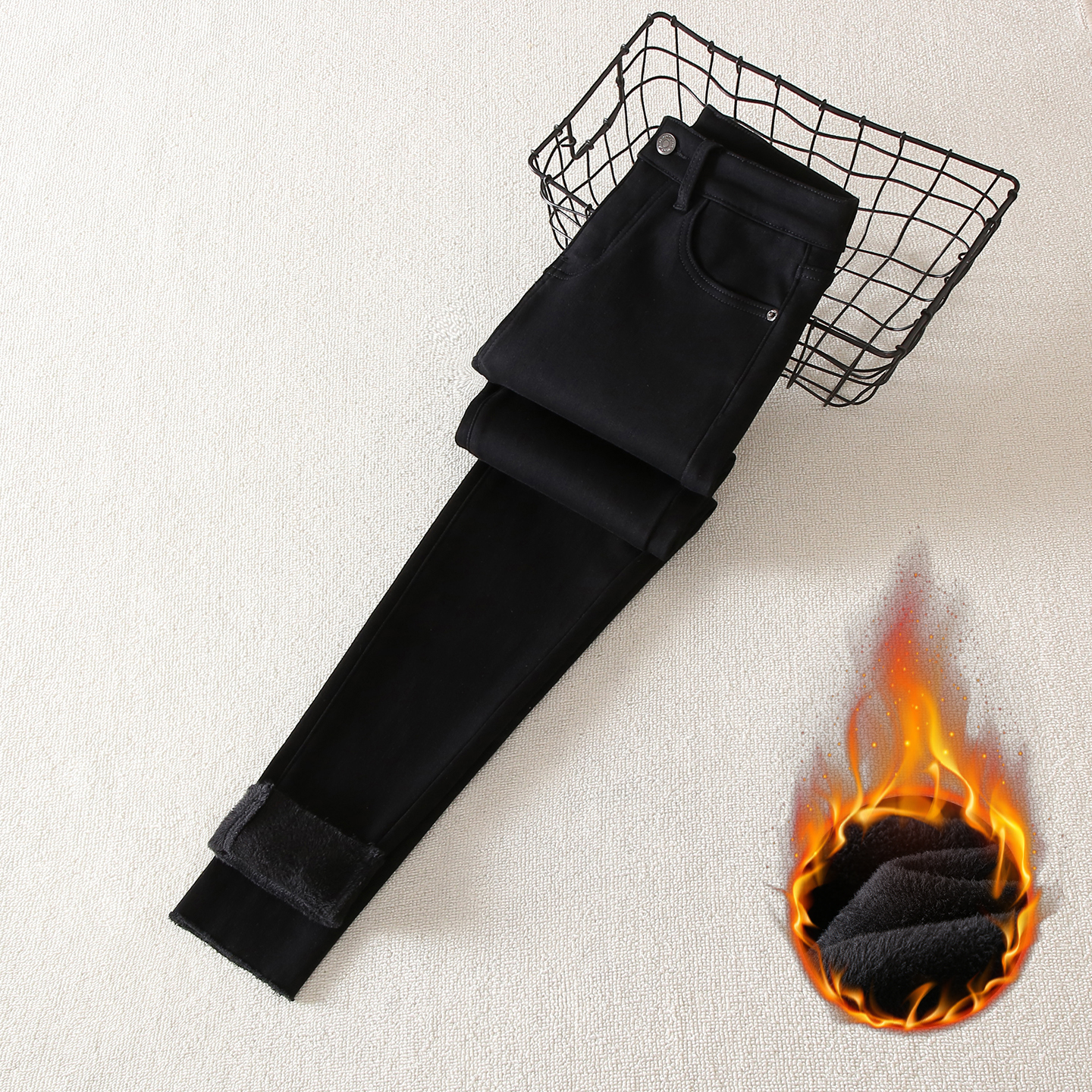 拉夏贝尔显瘦弹力加绒牛仔紧身裤